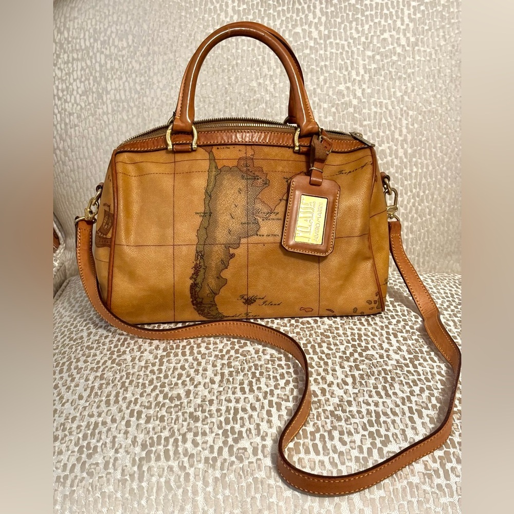 ALVIERO MARTINI 1ERE Classe World Map Canvas and leather tote satchel - Vintage